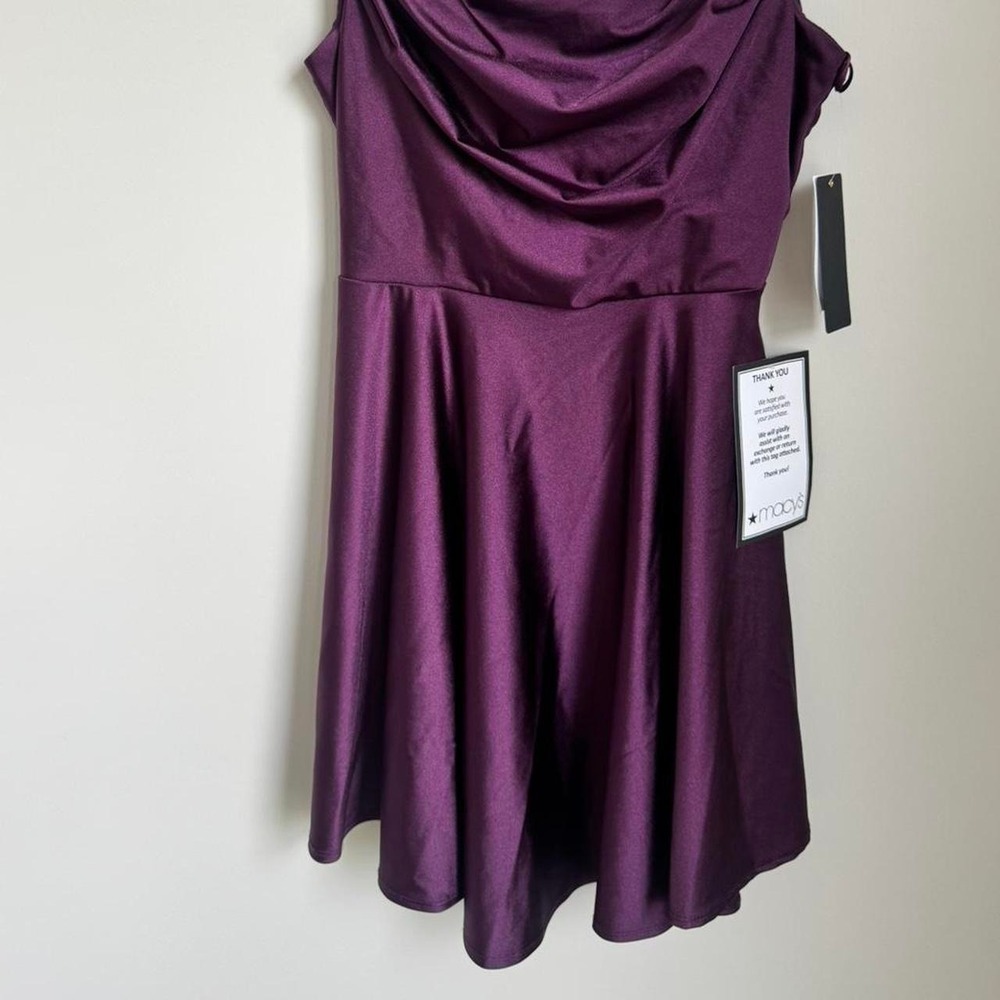 City Studio NWT Plum Purple Satin Cowl Neck Skater Fit Flare Mini Dress